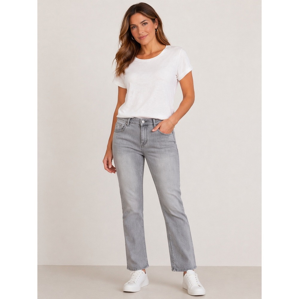 Elle- Women's Light Gray Straight Leg Jeans Size 12